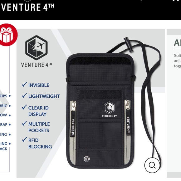 Venture 4TH Neck Pouch Travel Wallet RFID Blocking Passport Holder Gray/Black - Picture 15 of 15